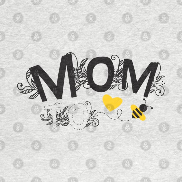 Mom to be | Pregnancy Announcement With Black Floral Typography and Yellow Heart And Bee by ZAZIZU